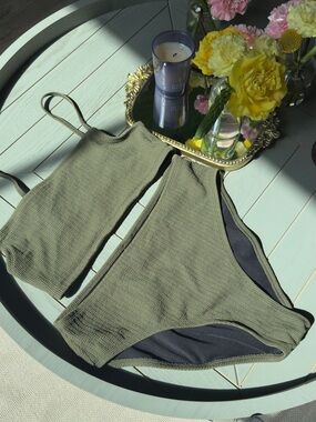 DKNY Olive Green Ribbed Bikini Set - Two Piece Swimwear